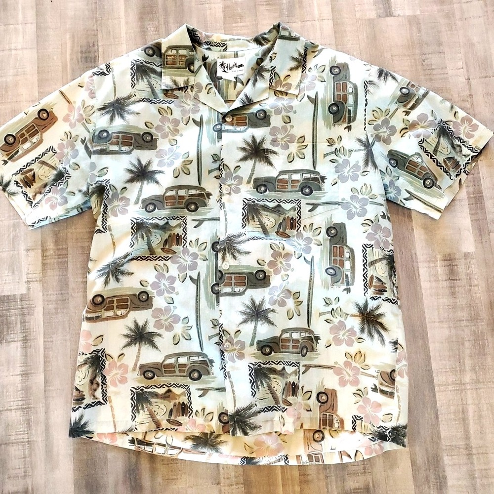 Howie Short Sleeve‎ Shirt Hawaii Men's L Button Up Retro Surfing All over print